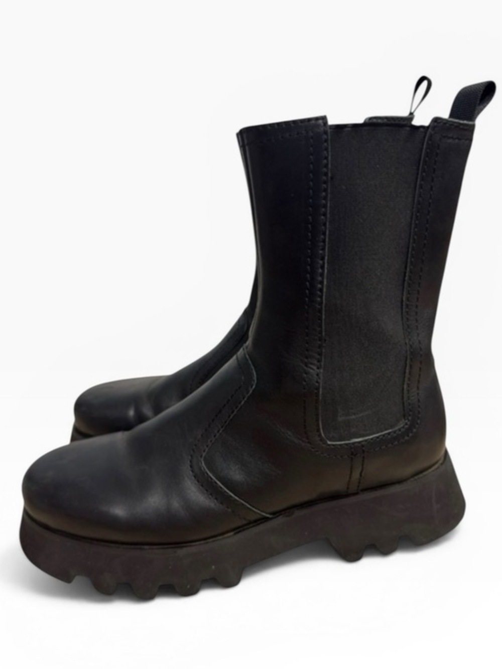 Tony Bianco Black Leather Chelsea Boots Chunky Lug Sole Womens US 8